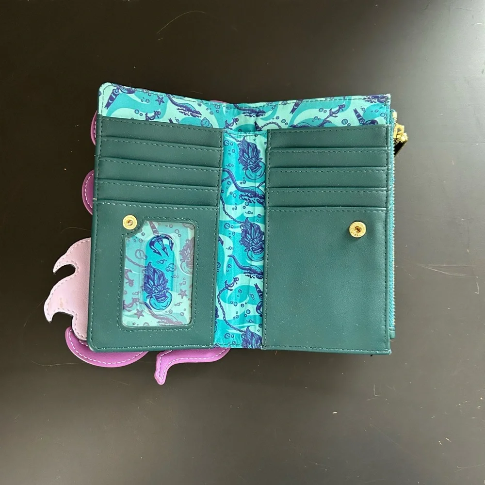 Loungefly Disney Villians Scene Ursula Crystal Ball and Ariel Flap Wallet - Picture 6 of 8